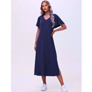 89th & Madison | NEW Navy Blue Boho Flutter Slit Sleeve Maxi Dress